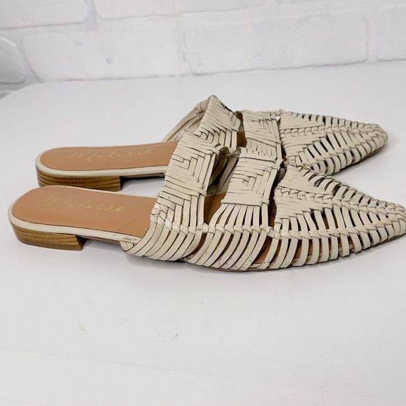 Mattise Flats Mules Cream Vegan Leather Woven Size 10 Pointed Toe Slip On Cannes - Picture 5 of 8